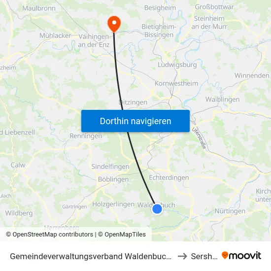 Gemeindeverwaltungsverband Waldenbuch/Steinenbronn to Sersheim map