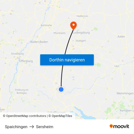 Spaichingen to Sersheim map