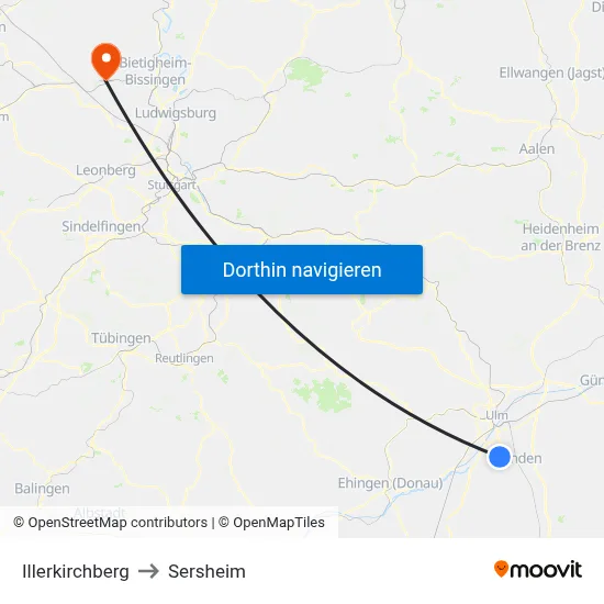 Illerkirchberg to Sersheim map