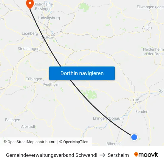 Gemeindeverwaltungsverband Schwendi to Sersheim map