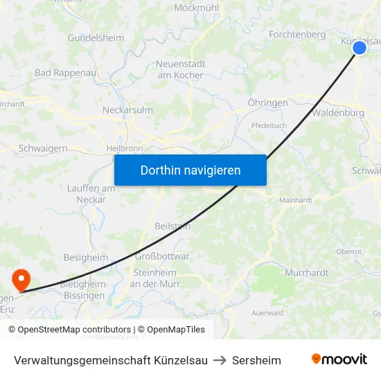 Verwaltungsgemeinschaft Künzelsau to Sersheim map