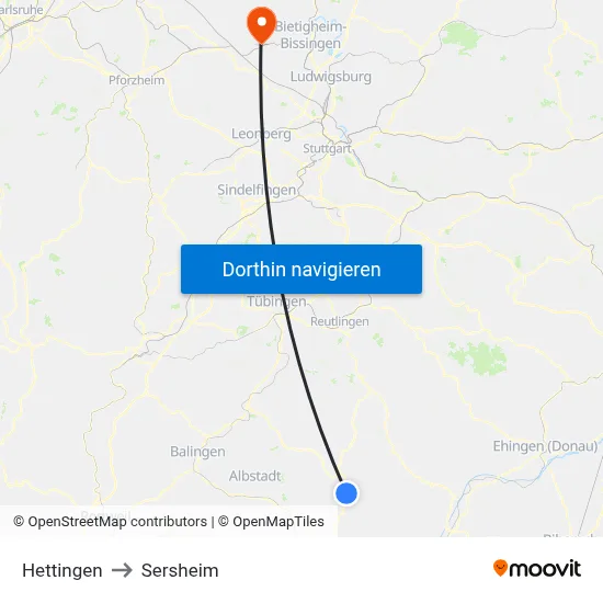 Hettingen to Sersheim map