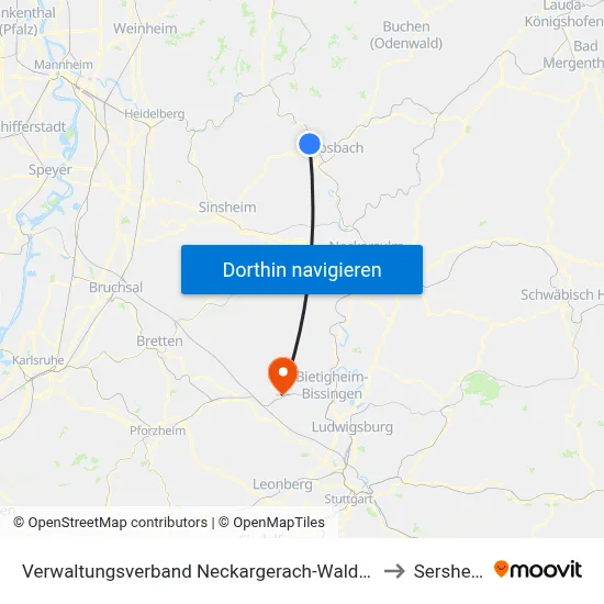 Verwaltungsverband Neckargerach-Waldbrunn to Sersheim map