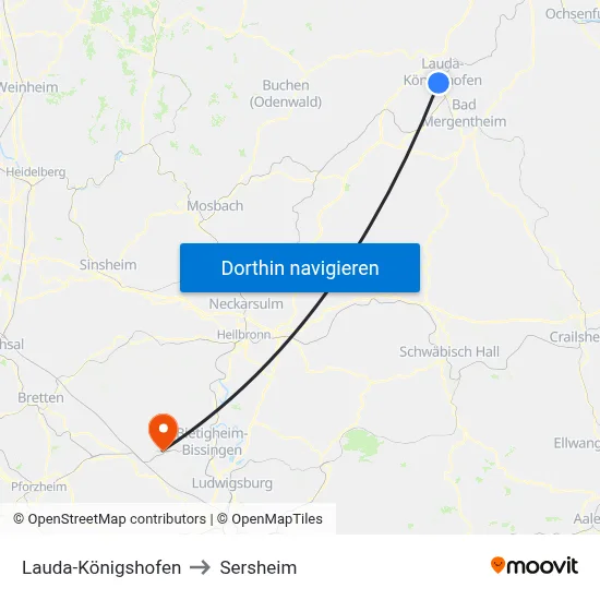 Lauda-Königshofen to Sersheim map