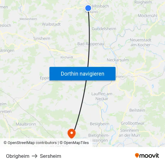 Obrigheim to Sersheim map