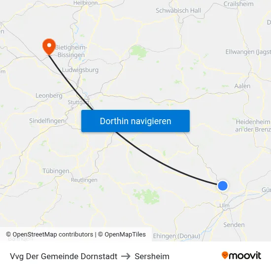 Vvg Der Gemeinde Dornstadt to Sersheim map