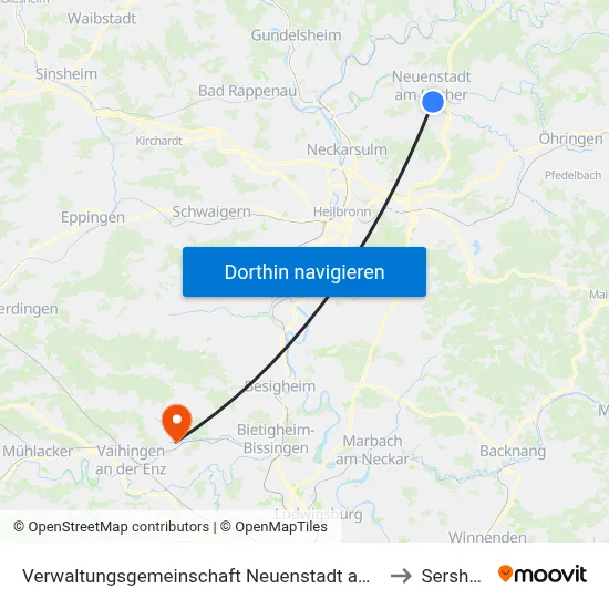 Verwaltungsgemeinschaft Neuenstadt am Kocher to Sersheim map