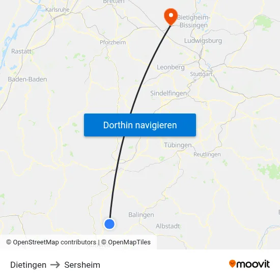 Dietingen to Sersheim map