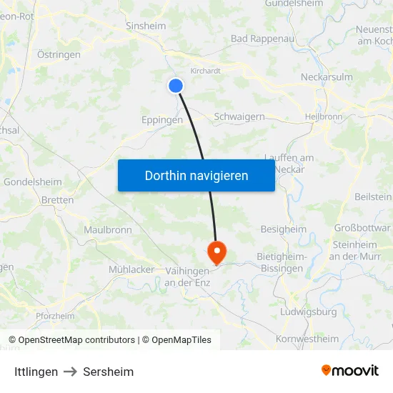 Ittlingen to Sersheim map