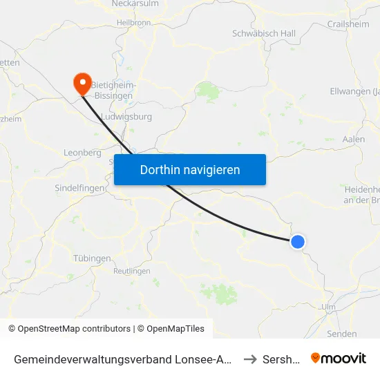 Gemeindeverwaltungsverband Lonsee-Amstetten to Sersheim map
