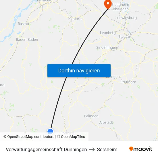 Verwaltungsgemeinschaft Dunningen to Sersheim map