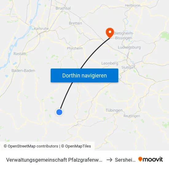Verwaltungsgemeinschaft Pfalzgrafenweiler to Sersheim map