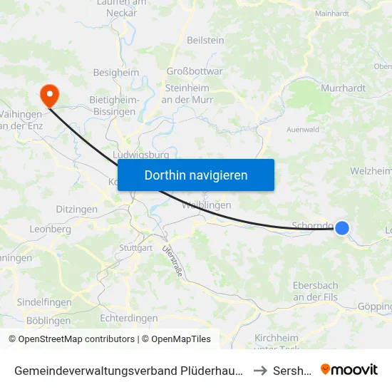 Gemeindeverwaltungsverband Plüderhausen-Urbach to Sersheim map