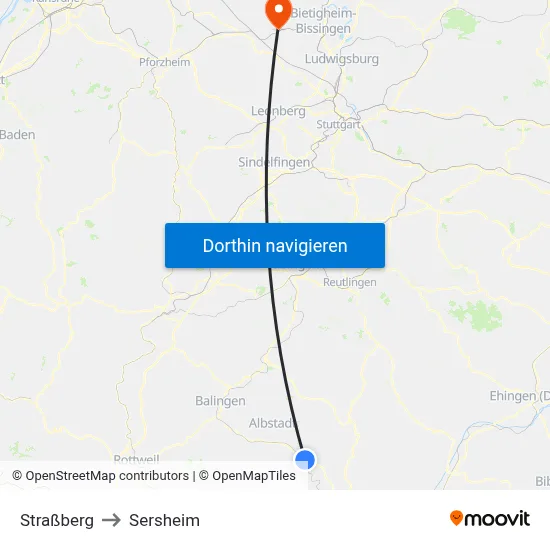 Straßberg to Sersheim map