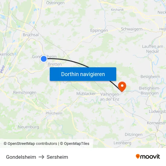 Gondelsheim to Sersheim map