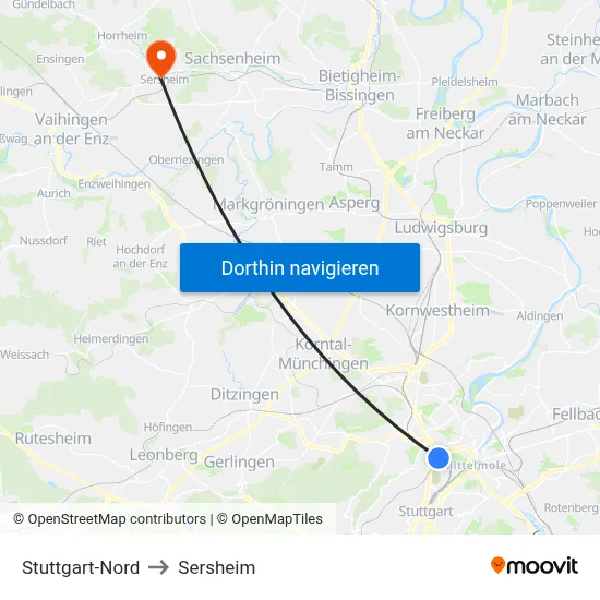 Stuttgart-Nord to Sersheim map