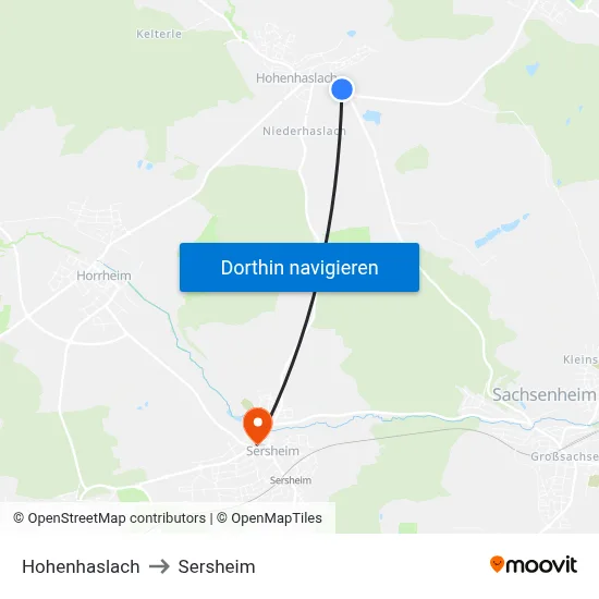 Hohenhaslach to Sersheim map