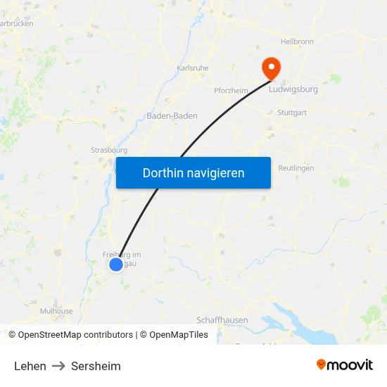 Lehen to Sersheim map