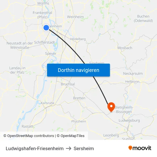 Ludwigshafen-Friesenheim to Sersheim map