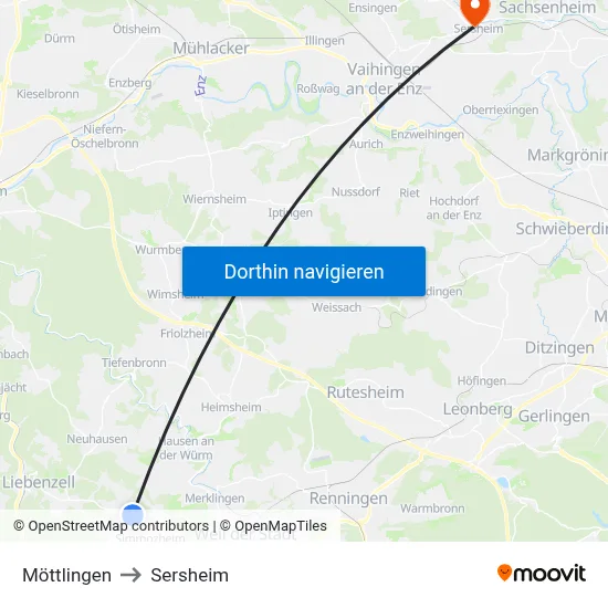 Möttlingen to Sersheim map