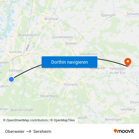 Oberweier to Sersheim map
