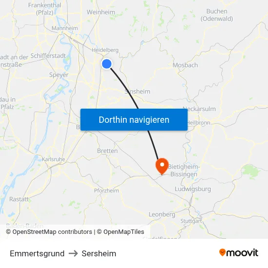 Emmertsgrund to Sersheim map