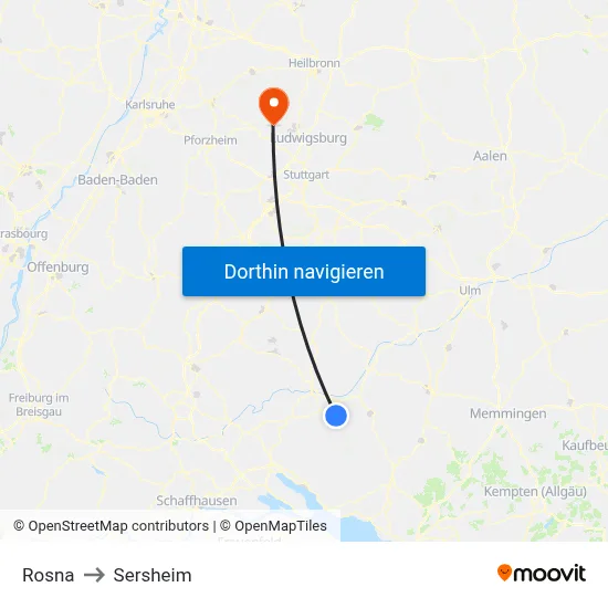 Rosna to Sersheim map