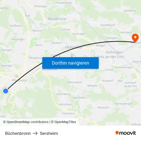 Büchenbronn to Sersheim map