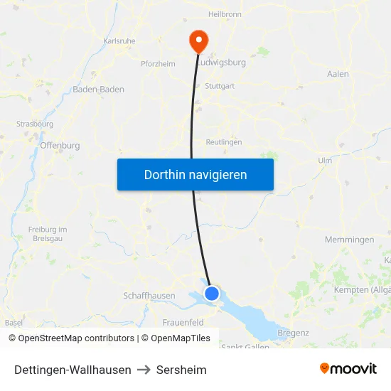 Dettingen-Wallhausen to Sersheim map