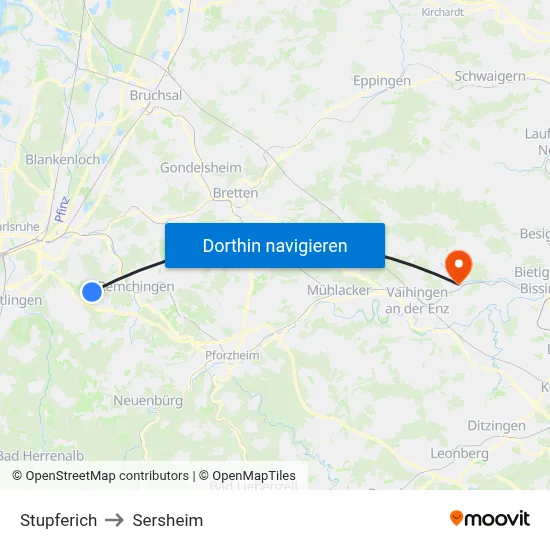 Stupferich to Sersheim map