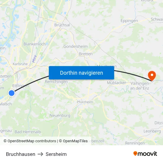 Bruchhausen to Sersheim map