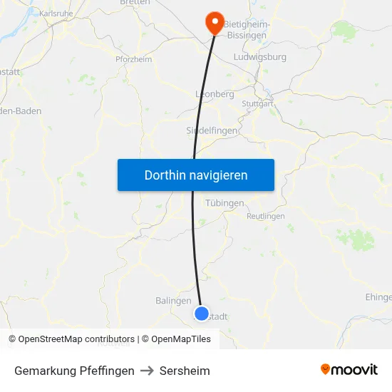 Gemarkung Pfeffingen to Sersheim map