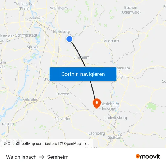 Waldhilsbach to Sersheim map