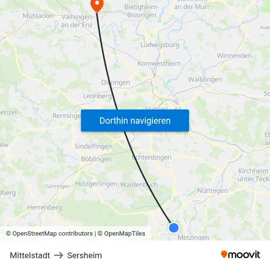 Mittelstadt to Sersheim map