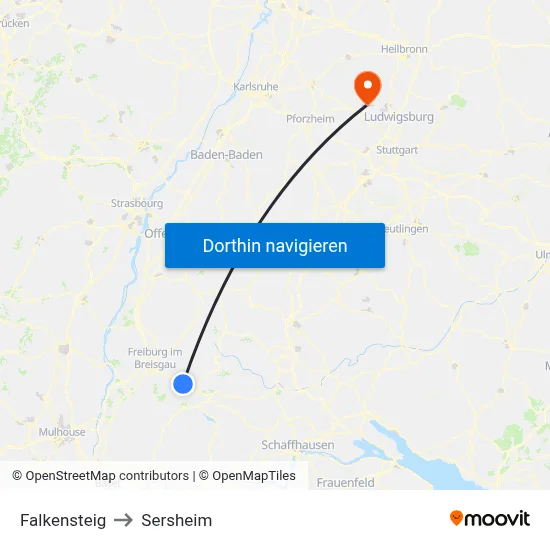 Falkensteig to Sersheim map