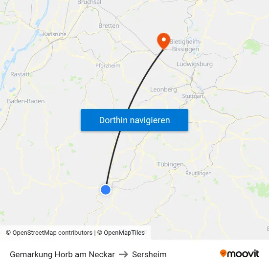 Gemarkung Horb am Neckar to Sersheim map