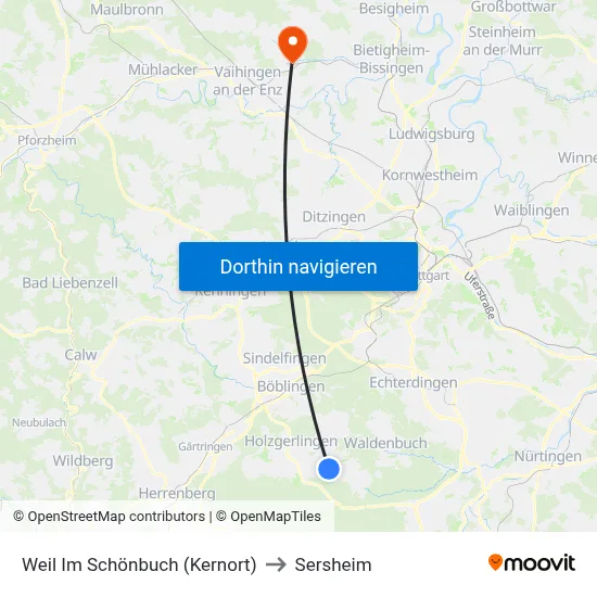 Weil Im Schönbuch (Kernort) to Sersheim map