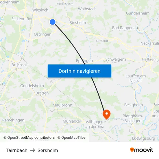 Tairnbach to Sersheim map