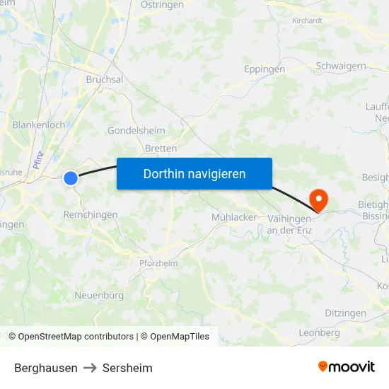 Berghausen to Sersheim map