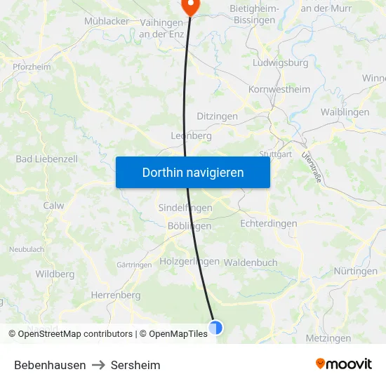 Bebenhausen to Sersheim map