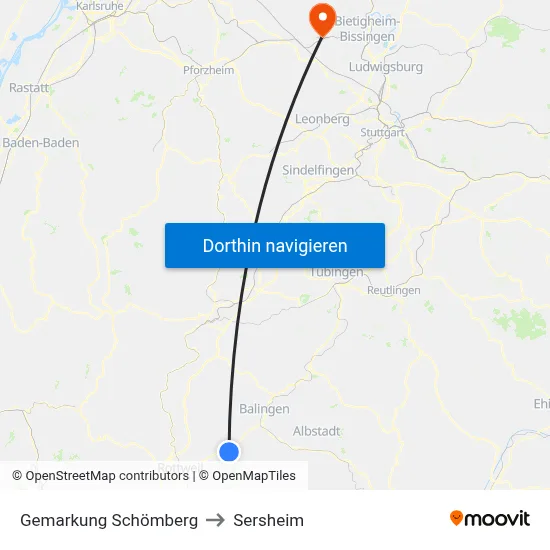 Gemarkung Schömberg to Sersheim map