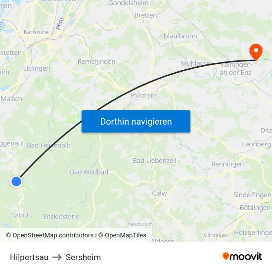 Hilpertsau to Sersheim map