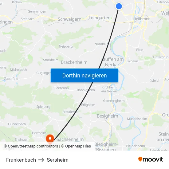 Frankenbach to Sersheim map