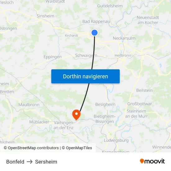 Bonfeld to Sersheim map