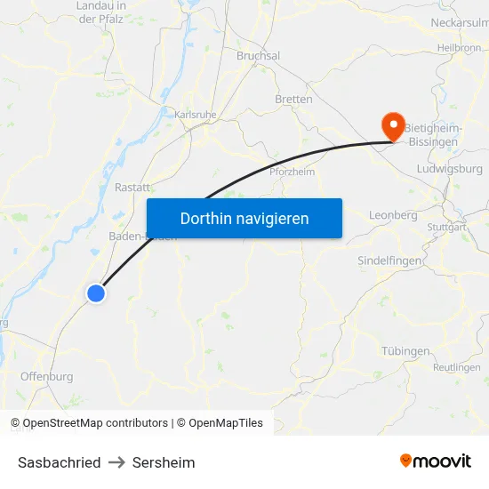 Sasbachried to Sersheim map