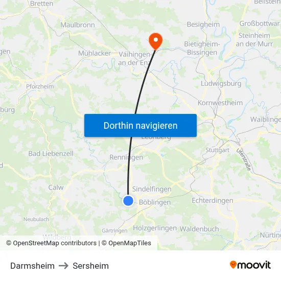 Darmsheim to Sersheim map