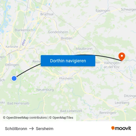 Schöllbronn to Sersheim map