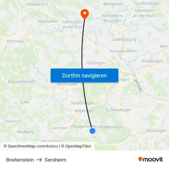 Breitenstein to Sersheim map