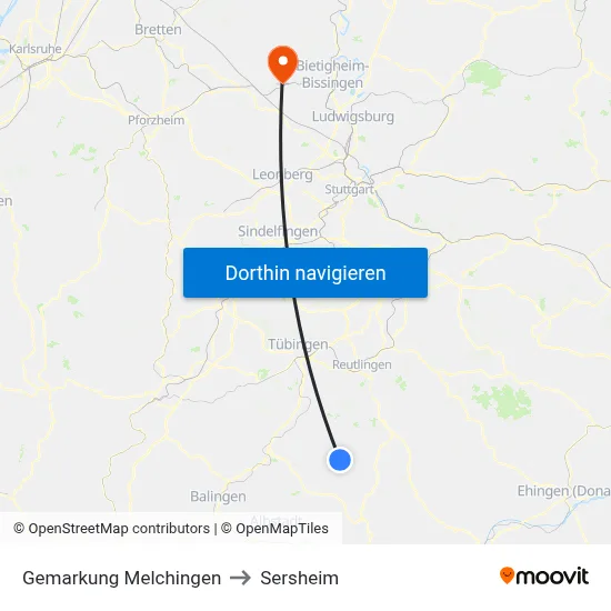 Gemarkung Melchingen to Sersheim map