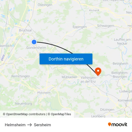 Helmsheim to Sersheim map